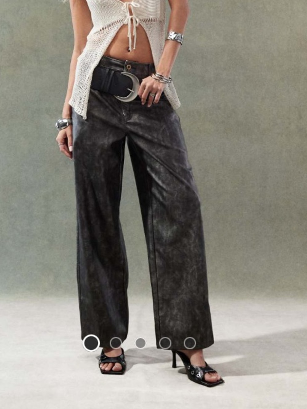 ASOS Black Washed Wide Leg Leather-Look Pants